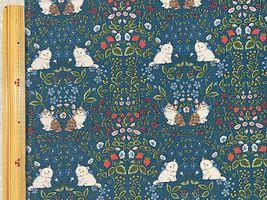 コットンキャンバスプリント「Cats Garden」ネイビーブルー