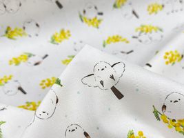 愛らしいシマエナガとミモザのオックスプリント_拡大イメージ