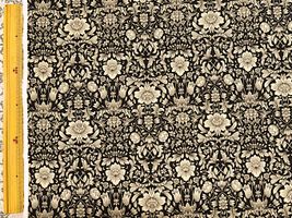 綿麻シーチングプリント「Botanical damask」ブラック×ベージュ