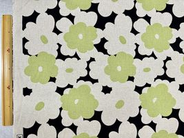 コットンこばやし綿麻キャンバスプリント「ママレード」黒地×ライムグリーン