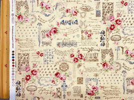 ロマンチックなシーチングプリント「ローズガーデン」ベージュ