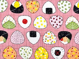 シーチングプリント「おにぎり屋さん」渋ピンク