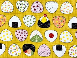 シーチングプリント「おにぎり屋さん」カラシ