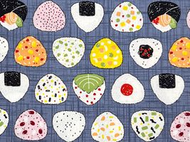 シーチングプリント「おにぎり屋さん」ネイビー