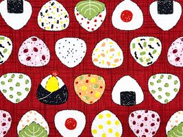 シーチングプリント「おにぎり屋さん」レッド