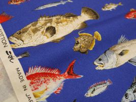 コットンこばやし 魚類のツイルプリント濃い青
