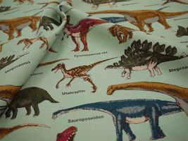 コットンこばやし ツイルプリント 恐竜のマーチグリーン