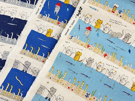 コットンこばやし綿麻キャンバスプリント「釣り猫 feat.チンアナゴ」