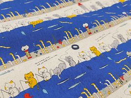 コットンこばやし綿麻キャンバスプリント「釣り猫 feat.チンアナゴ」青