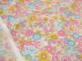 リボンと小花のブロードプリントピンク