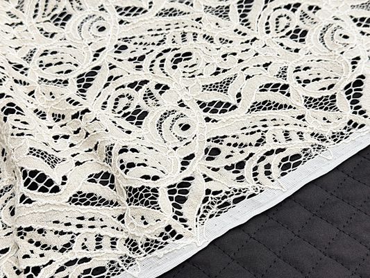 【現品限り特価】140cm幅の麻混ボタニカルラッセルレース
