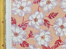 綿麻キャンバスプリント「ピオニー」コーラル地