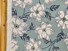 綿麻キャンバスプリント「ピオニー」スモークブルー地