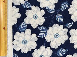 綿麻キャンバスプリント「ピオニー」ネイビー地