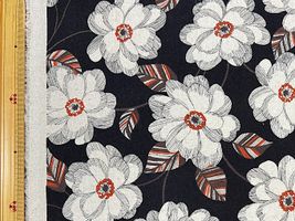 綿麻キャンバスプリント「ピオニー」ブラック地