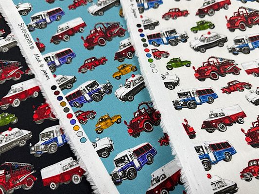 my piece of fabric クラシックな働く車のブロードプリント