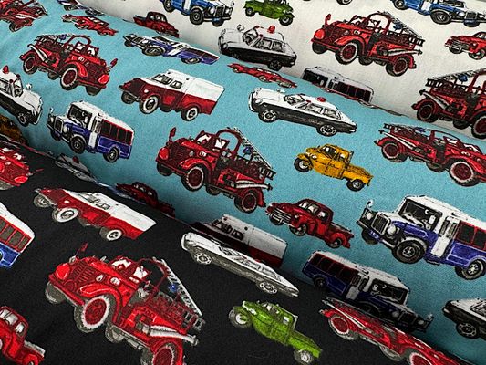 my piece of fabric クラシックな働く車のブロードプリント