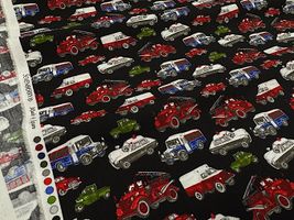 my piece of fabric クラシックな働く車のブロードプリントブラック