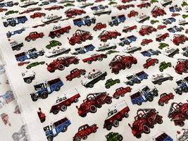 my piece of fabric クラシックな働く車のブロードプリントアイボリー系