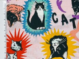 シーチングプリント un/no「Nyanko Graffiti」ライトピンク