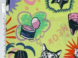 シーチングプリント un/no「Nyanko Graffiti」ライムグリーン