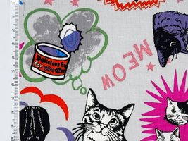 シーチングプリント un/no「Nyanko Graffiti」ペールグレー