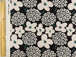 コットンこばやし フラワーブーケの綿麻キャンバスプリントブラック地