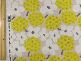 コットンこばやし フラワーブーケの綿麻キャンバスプリントグレージュ地