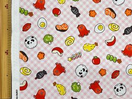 わくわくお弁当のシーチングプリントピンク