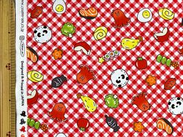 わくわくお弁当のシーチングプリントレッド