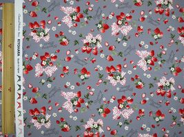 【現品限り特価】オックスプリント クラシカルモダンフルール「ストロベリーフラワー」グレー