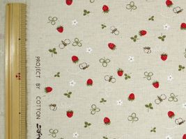 コットンこばやし いちごとみつばちの綿麻キャンバスプリント生成(綿かす残し)