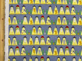 コットンこばやし綿麻キャンバスプリント「UFOにさらわれる猫」グレー