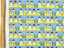 コットンこばやし綿麻キャンバスプリント「UFOにさらわれる猫」水色