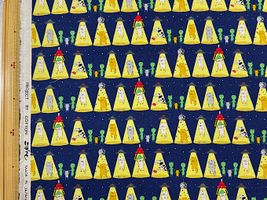 コットンこばやし綿麻キャンバスプリント「UFOにさらわれる猫」ネイビー