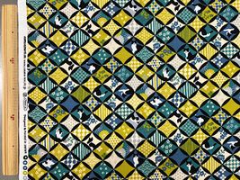 【現品限り特価】はちわれ福猫のシーチングプリントエメラルド