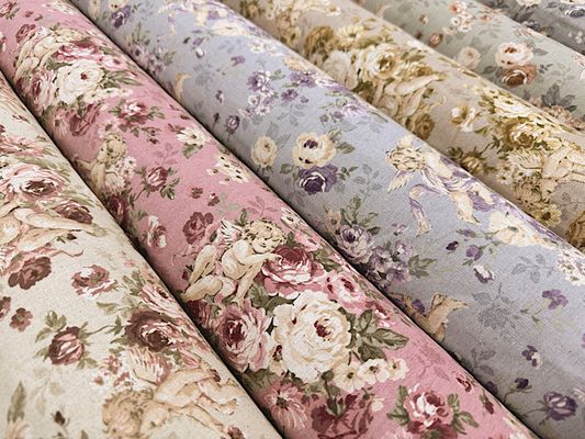 ロココ調綿麻キャンバスプリント「エンジェル&ローズ」