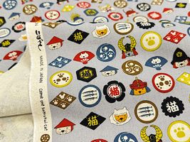 コットンこばやし綿麻キャンバスプリント「家紋！武者猫」_拡大イメージ