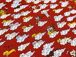 コットンこばやし綿麻キャンバスプリント「猫遊記」レッド