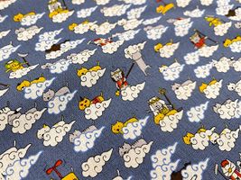 コットンこばやし綿麻キャンバスプリント「猫遊記」ブルー