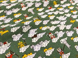 コットンこばやし綿麻キャンバスプリント「猫遊記」グリーン