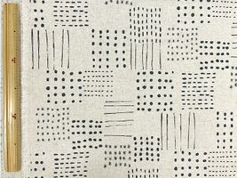 北欧調 点と線の綿麻キャンバスプリントナチュラル地