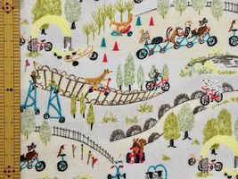 60ローンプリント「思い出のサイクリング」アイボリー地