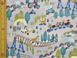60ローンプリント「思い出のサイクリング」グレー地