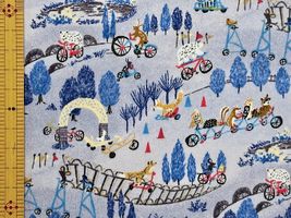 60ローンプリント「思い出のサイクリング」ネイビー地