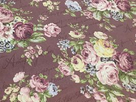 【現品限り特価】グレイッシュカラーのロココ調ローズ綿麻キャンバスプリントあずき