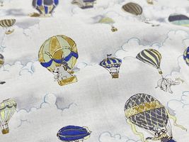 my piece of fabric 60ローンプリント「ゆらゆら気球サーカス」ブルーグレー系