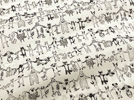 my piece of fabric 60ローンプリント「手つなぎアニマルズ」ブラック