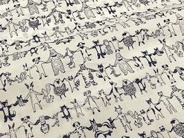 my piece of fabric 60ローンプリント「手つなぎアニマルズ」ネイビー