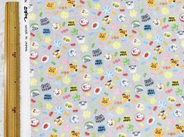 コットンこばやしダブルガーゼプリント「ねこドロップス」グレー